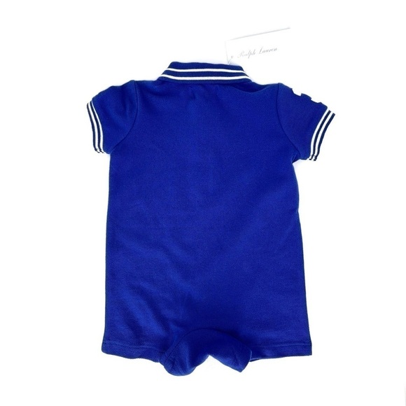 Ralph Lauren Blue Romper 3 Months Baby Boy Polo Shirt Shorts Sports New NWT - Picture 2 of 9